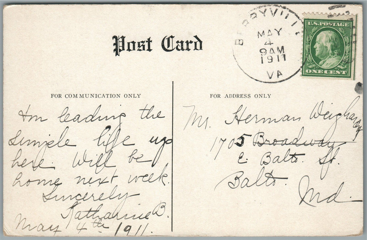 BERRYVILLE PA CHURCH STREET ANTIQUE POSTCARD