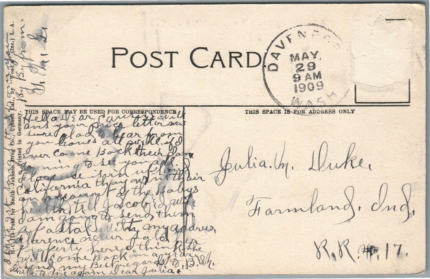 UPLAND CA EUCLID AVENUE ANTIQUE POSTCARD