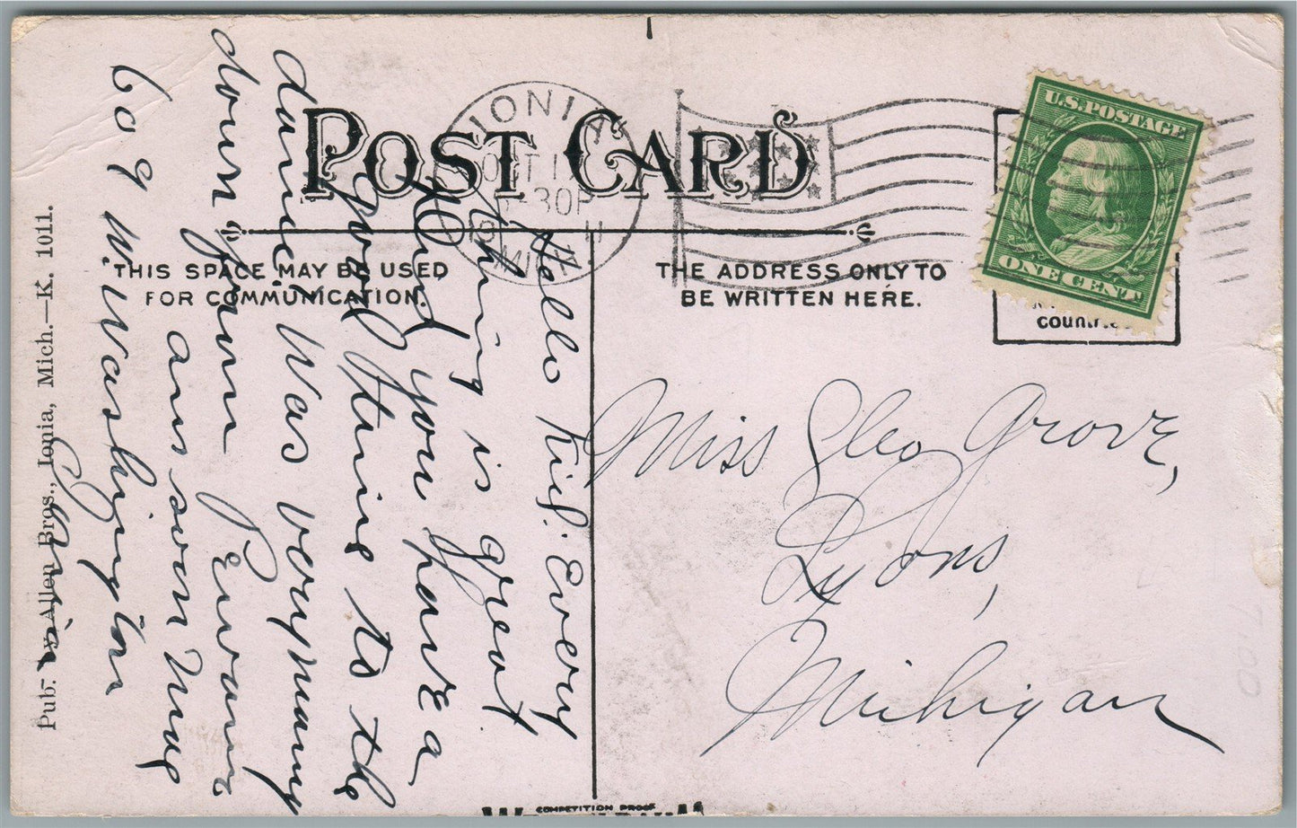 IONIA MI RAILROAD DEPOT RAILWAY STATION ANTIQUE POSTCARD