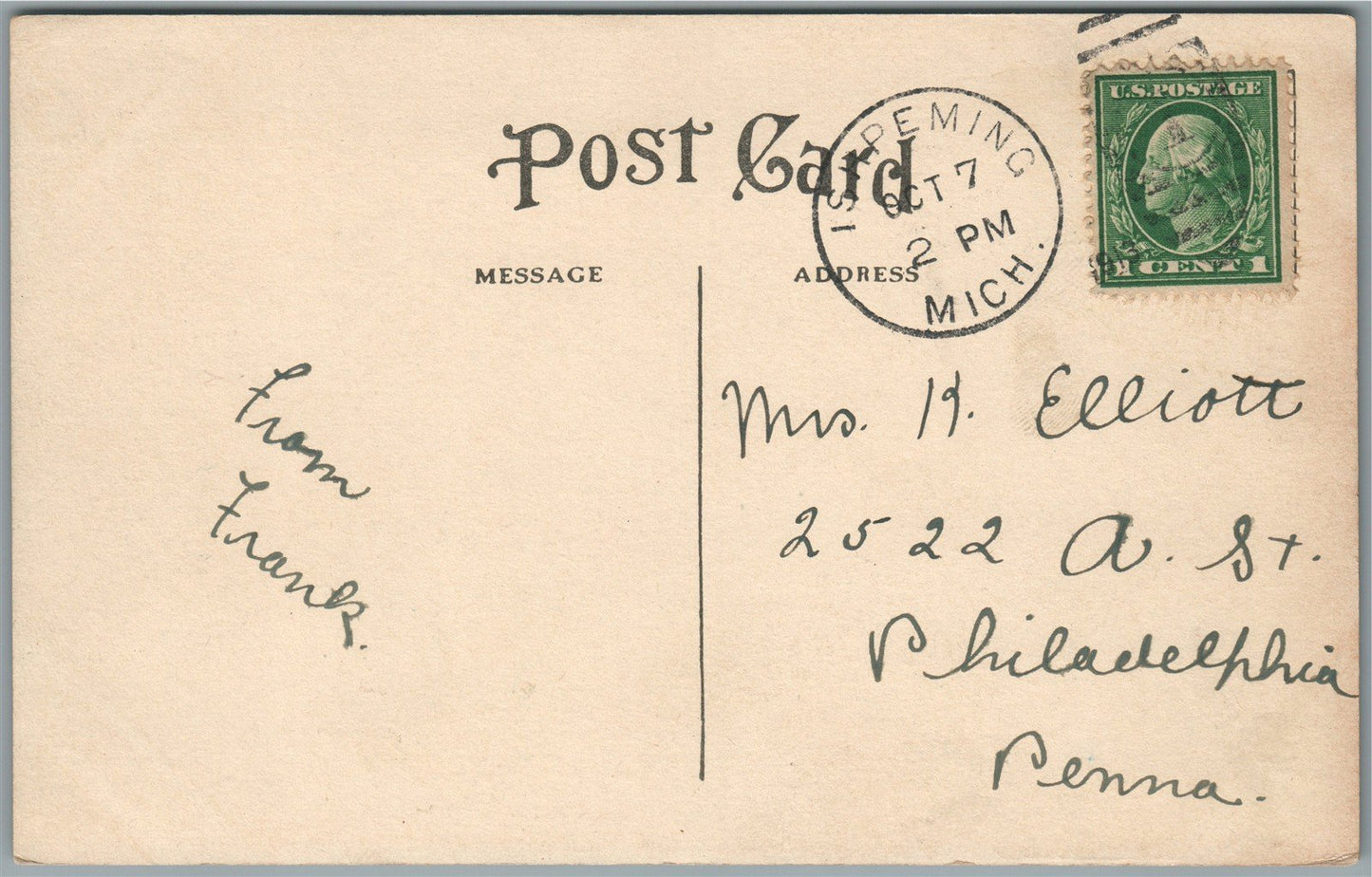ISHPEMING MI SKI HILL ANTIQUE POSTCARD