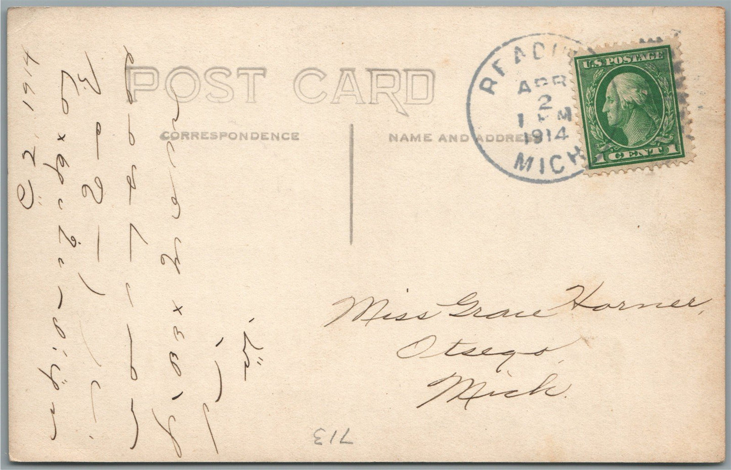 READING MI MICHIGAN STREET ANTIQUE REAL PHOTO POSTCARD RPPC