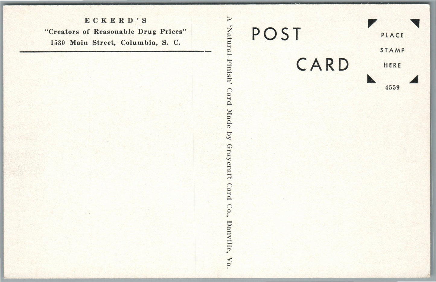 COLUMBIA SC ECKERD'S PHARMACY CIGAR COUNTER ANTIQUE POSTCARD