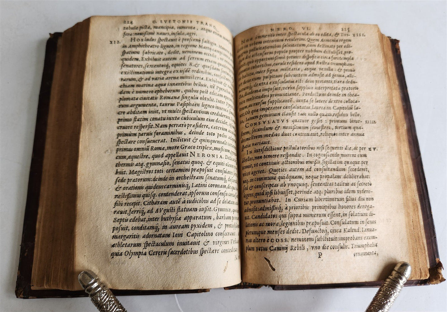 1596 LIFE of TWELVE CAESARS by Suetonius PLANTIN PRESS antique ARMORIAL BINDING