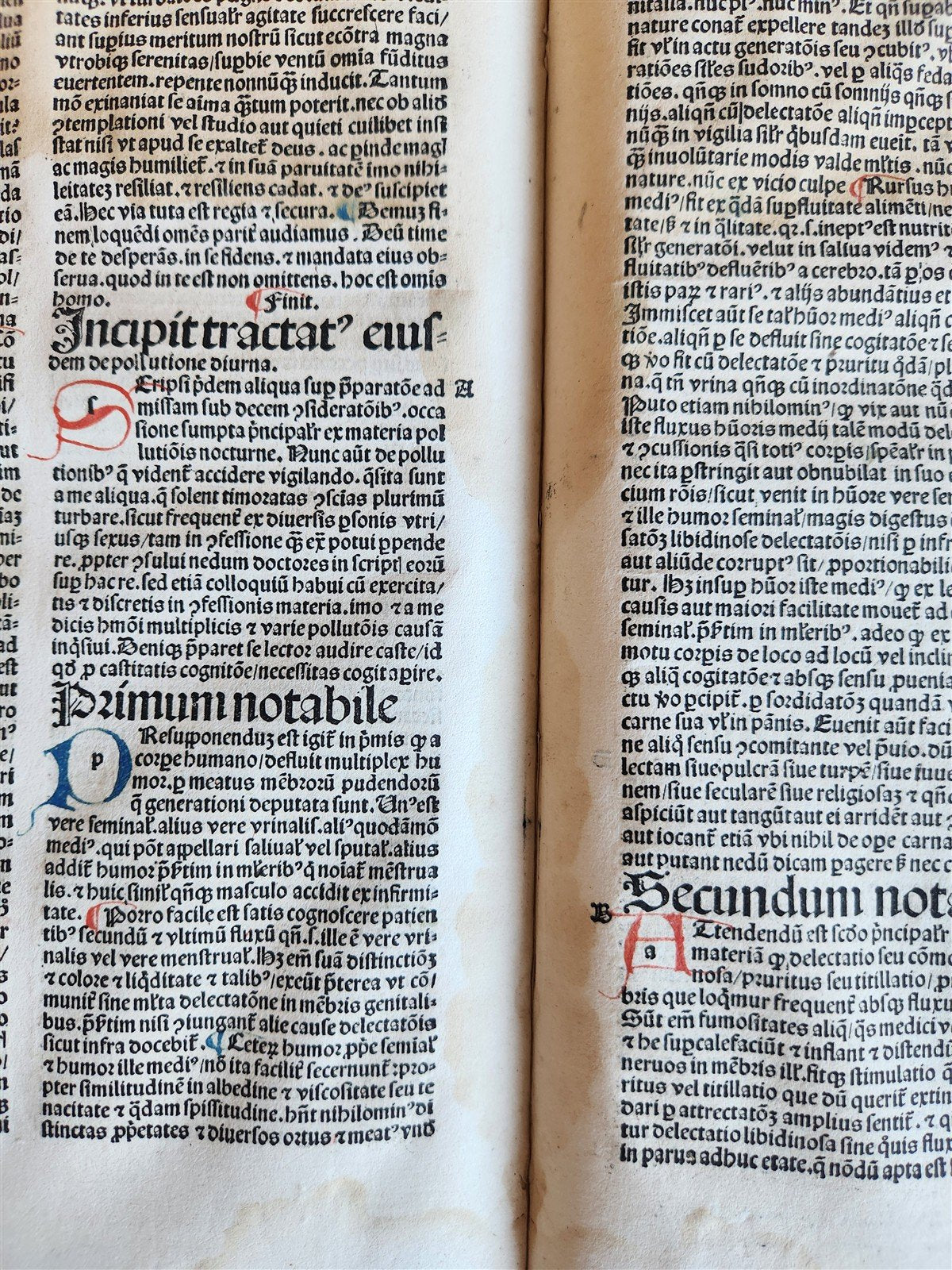 1489 INCUNABULA by JOHANNIS DE GERSON antique VELLUM BINDING OPERA MORALIA