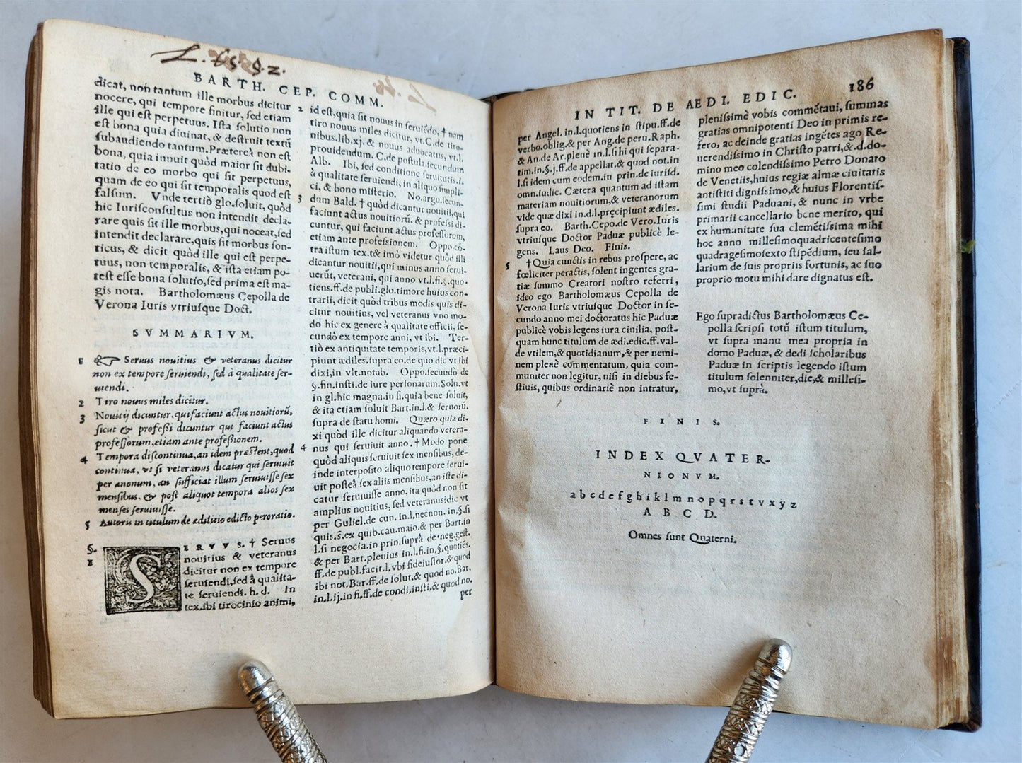 1550 LAW BOOK by Bartholomei Cipolla antique 16th C. original binding