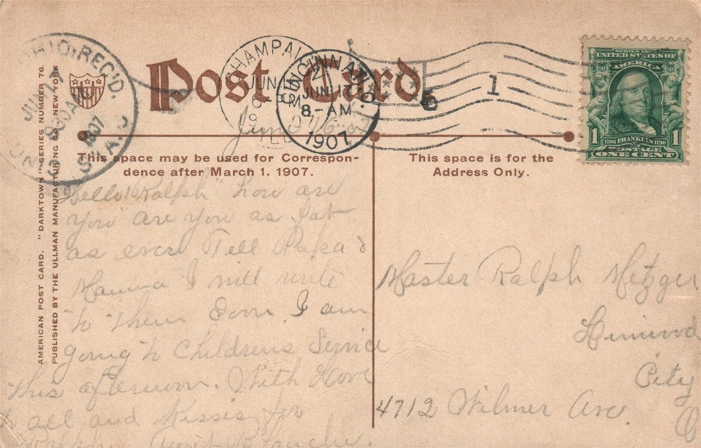 BLACK AMERICANA DARKETOWN DAMES ANTIQUE POSTCARD