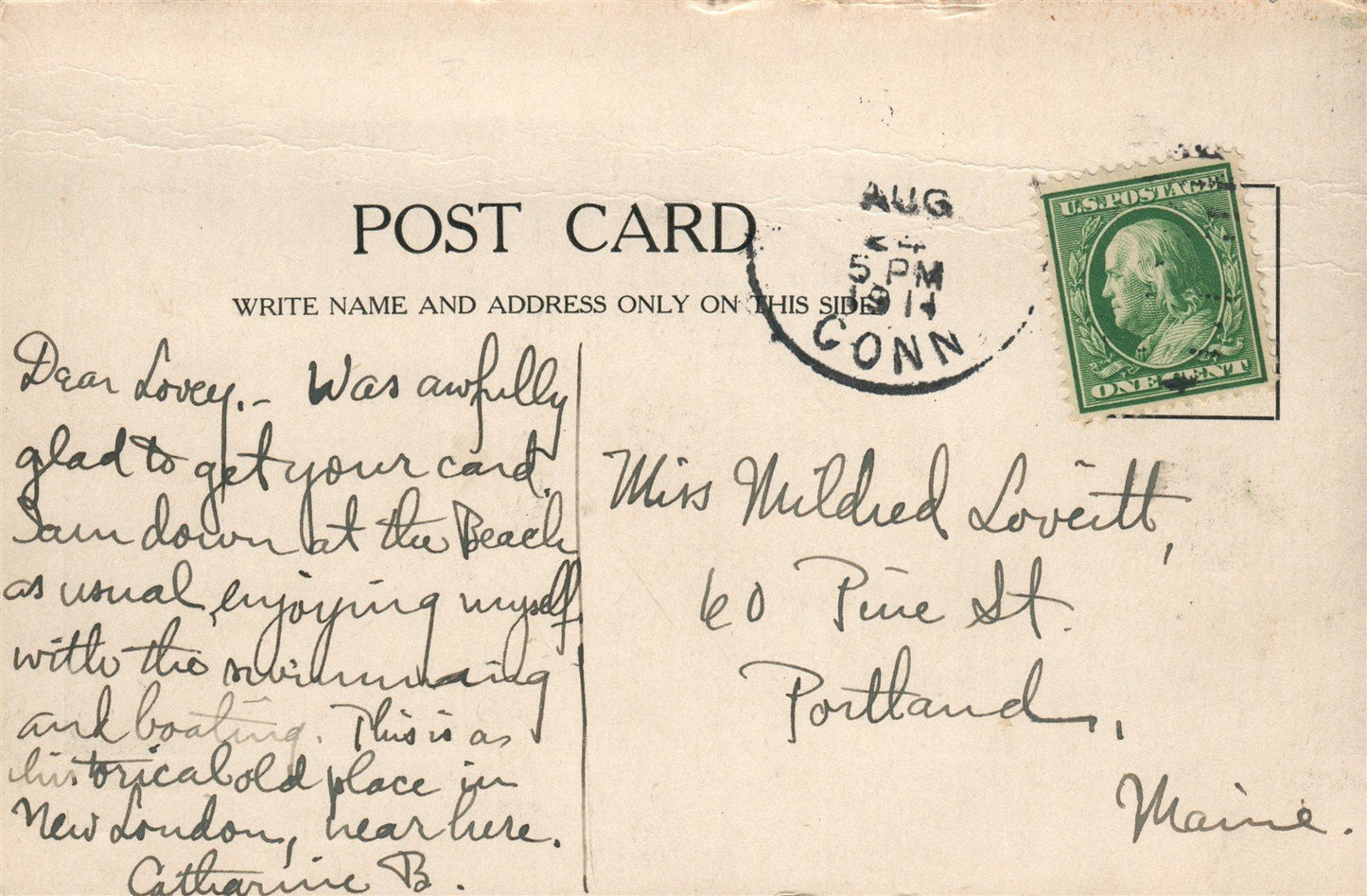 NEW LONDON CT WINTHROP HOUSE ANTIQUE POSTCARD