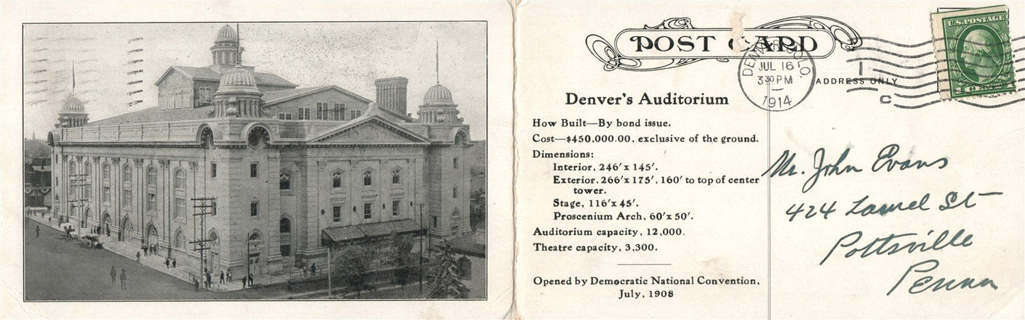 DENVER CO MUNICIPAL CONCERT FOLDING DOUBLE ANTIQUE POSTCARD