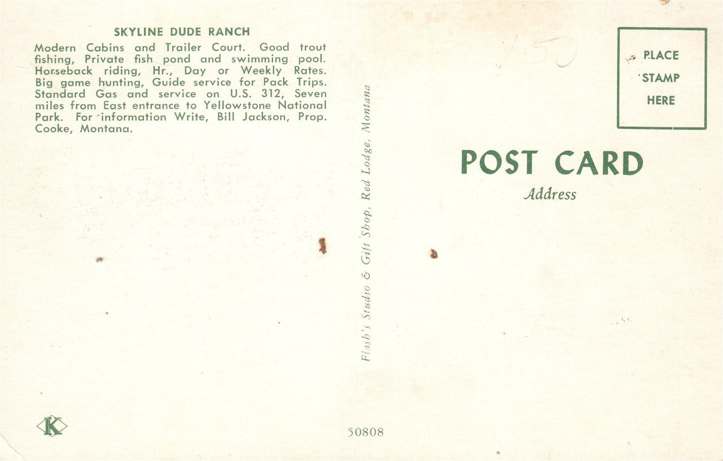 GAS STATION MT SKYLINE DUDE RANCH VINTAGE POSTCARD