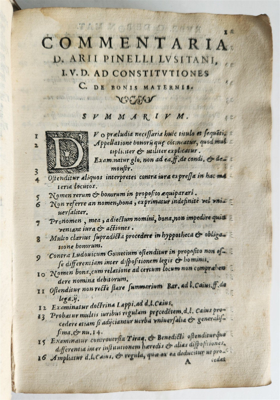 1570 LAW BOOK by ARII PINELI LUSITANI antique VELLUM BINDING w/ MANUSCRIPT TITLE