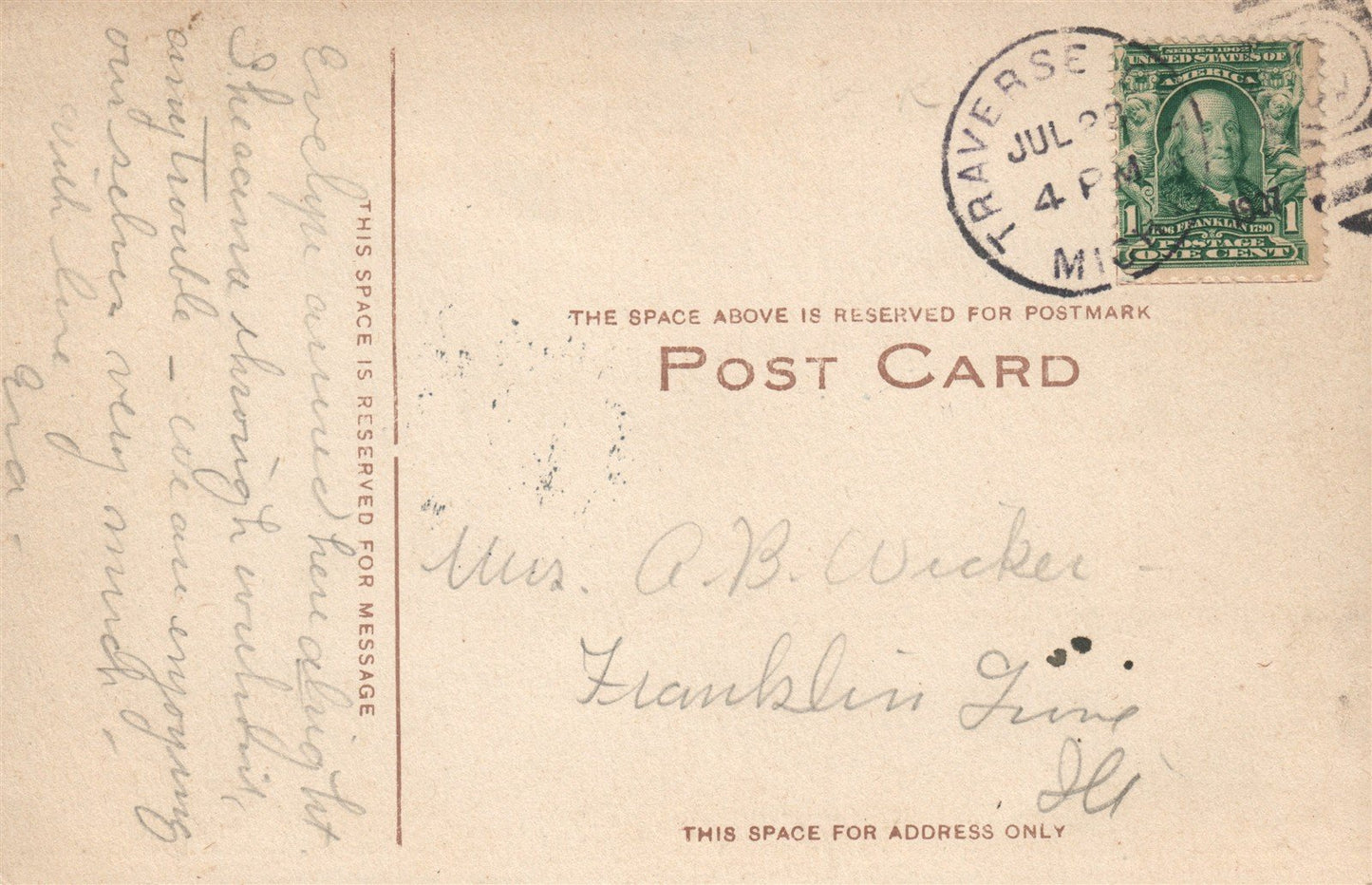 TRAVERSE CITY MI FRONT STREET ANTIQUE POSTCARD