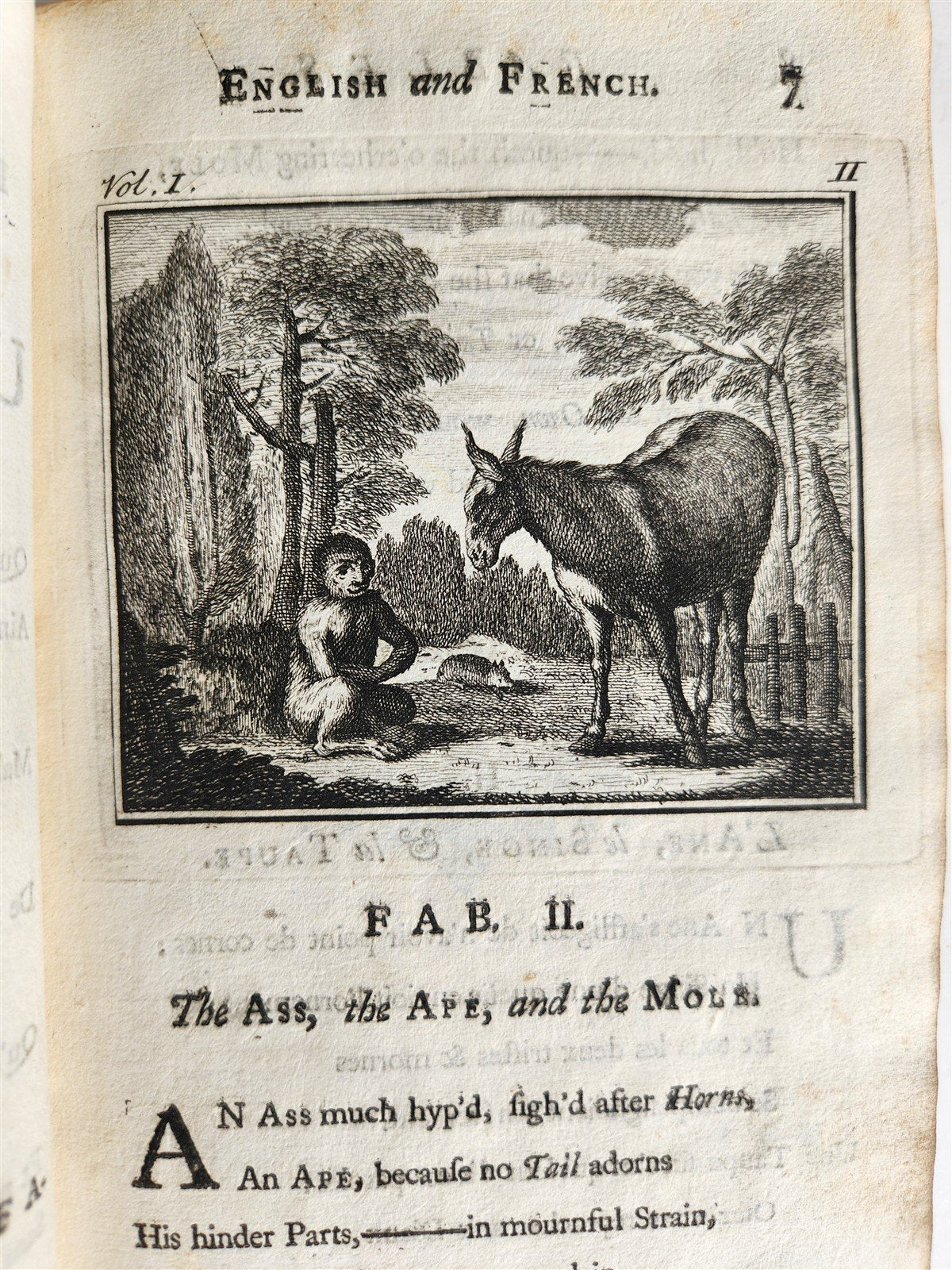 1741 Fables in English and French Verse by Gabriel Faerno ANTIQUE illustrated