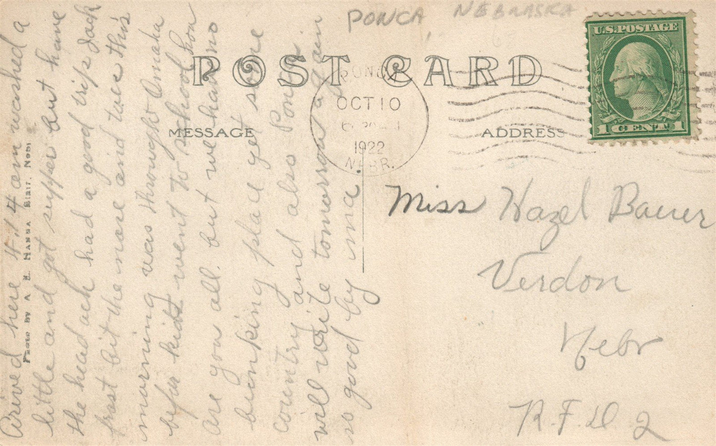 PONCA NE HIGH SCHOOL ANTIQUE REAL PHOTO POSTCARD RPPC