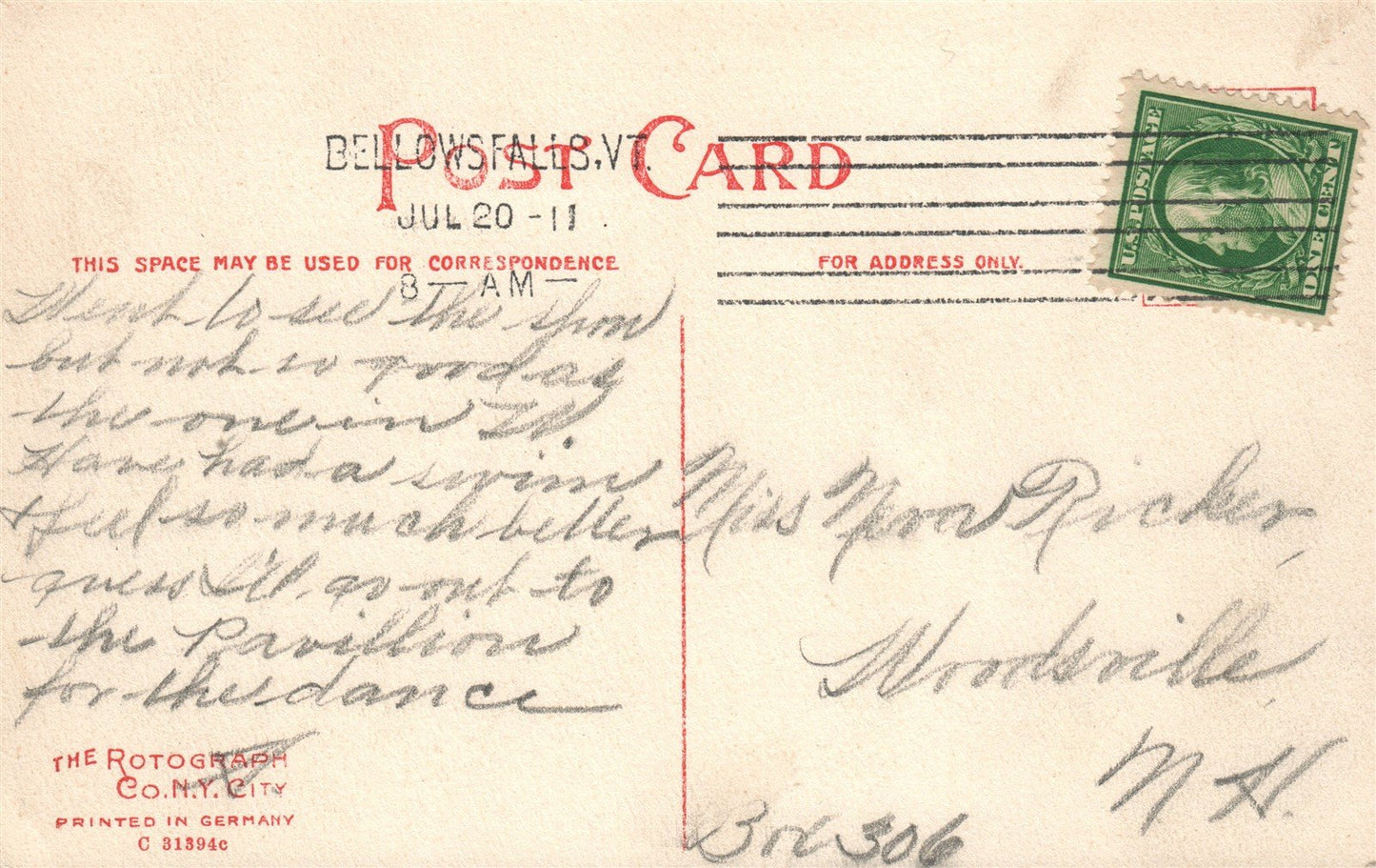 BELLOWS FALLS VT HOTEL WINDHAM AND SQUARE ANTIQUE POSTCARD