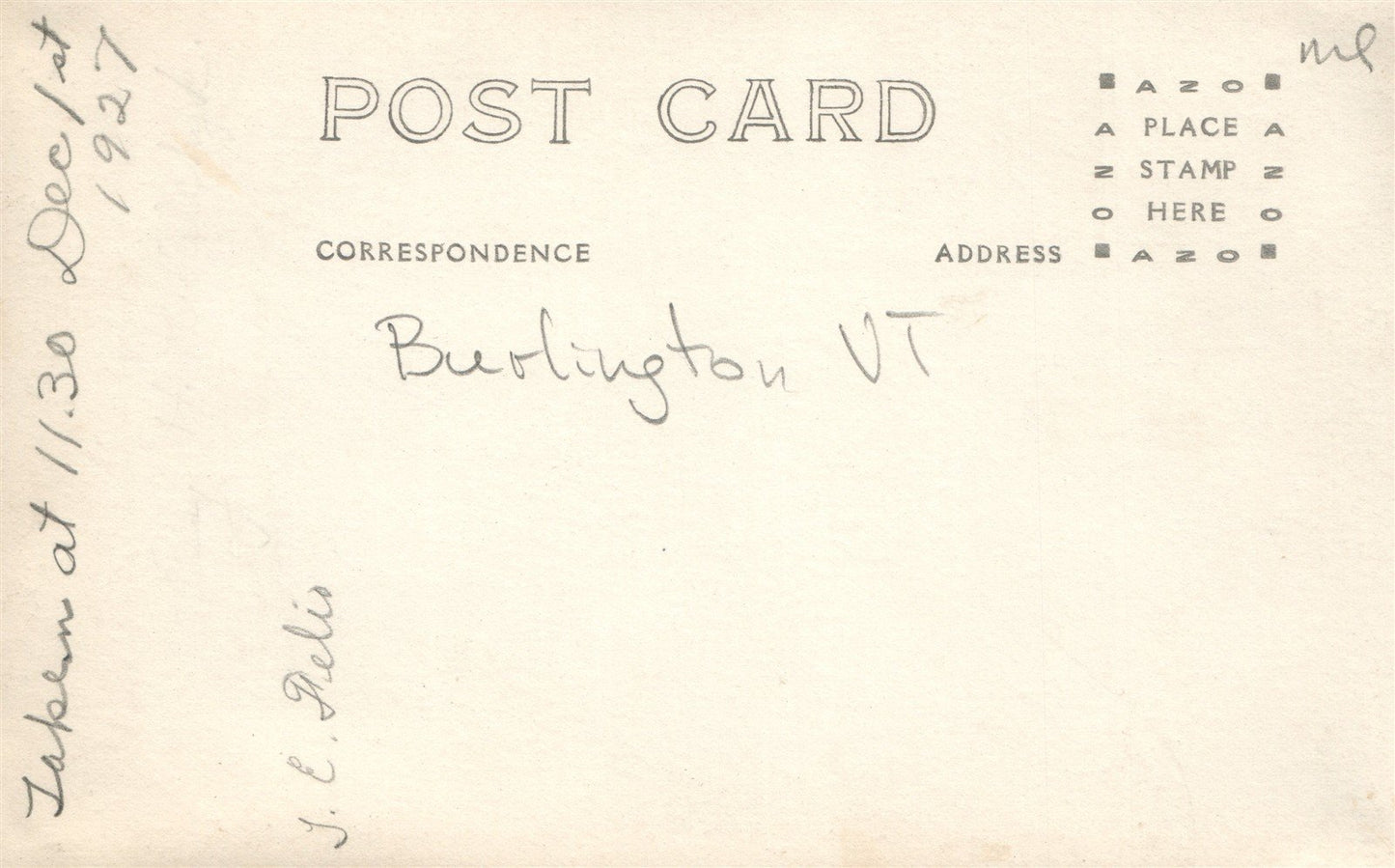 BURLINGTON VT ANTIQUE REAL PHOTO POSTCARD RPPC