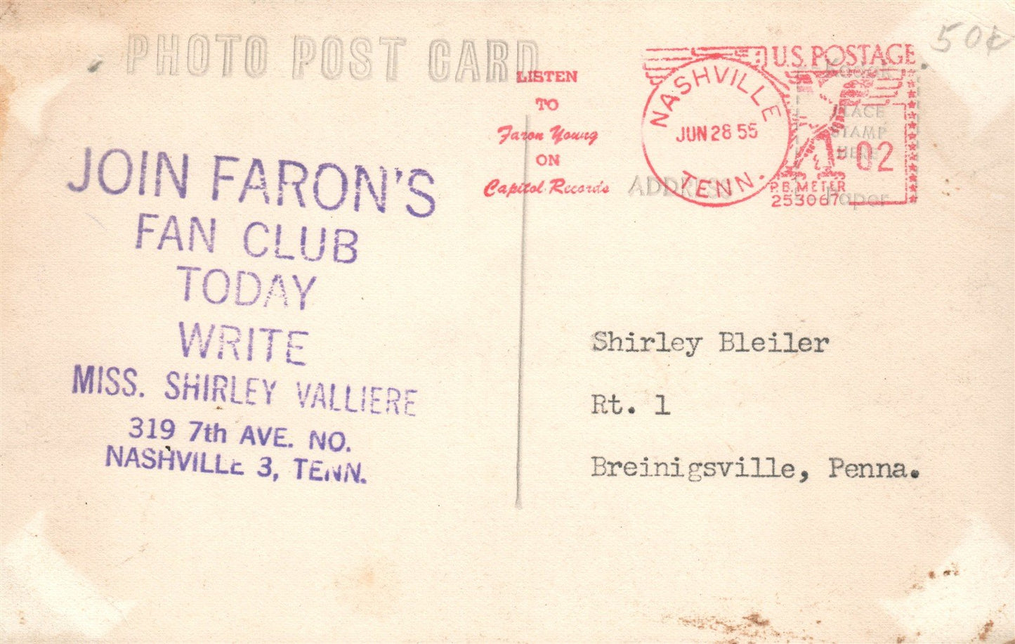 NASHVILLE TN FARON'S FAN CLUB ADVERTISING VINTAGE REAL PHOTO POSTCARD RPPC