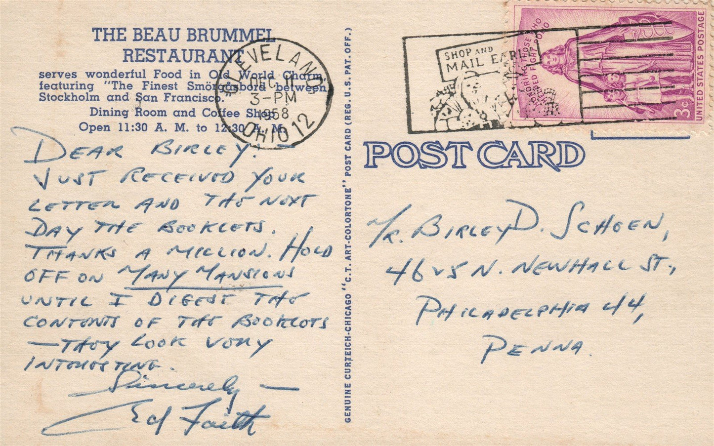 SALT LAKE CITY UT BEAU BRUMMEL RESTAURANT ADVERTISING ANTIQUE POSTCARD
