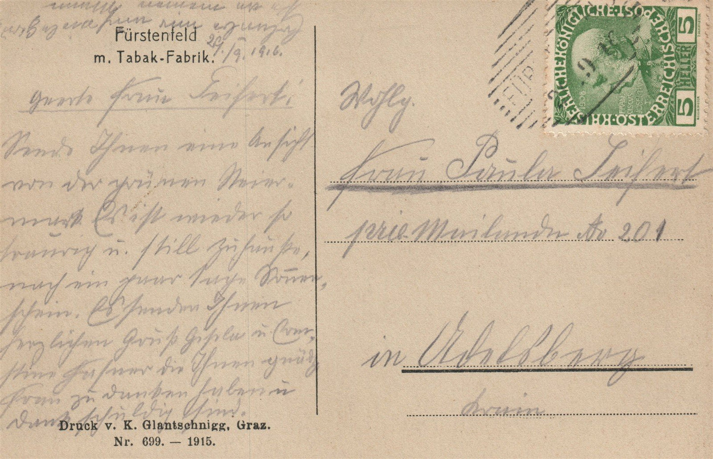 FURSTENFELD m. TABAK FABRIK ANTIQUE REAL PHOTO POSTCARD RPPC