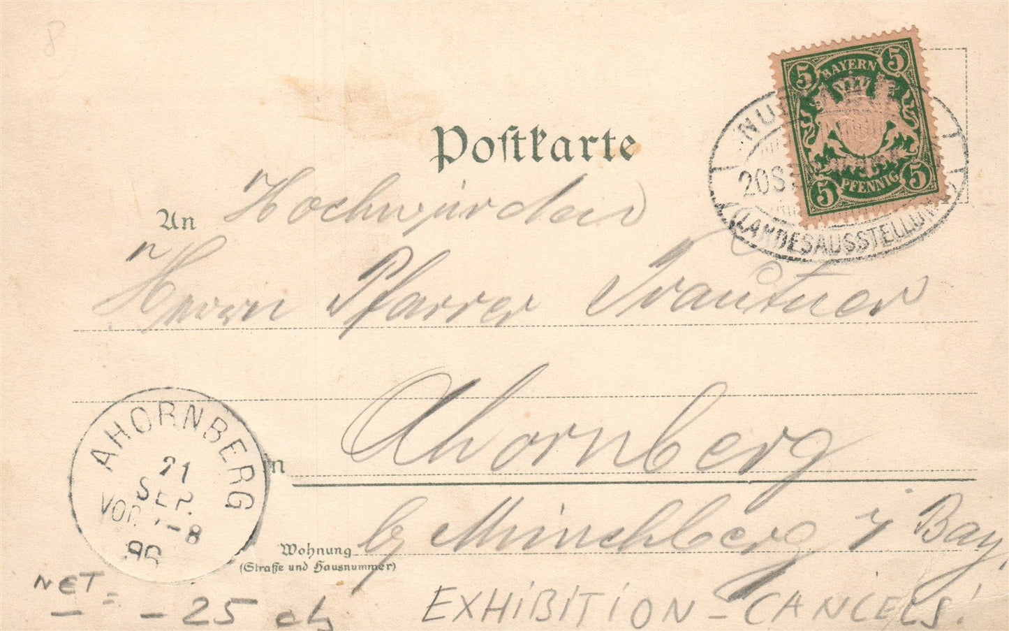 NURNBERG GERMANY 1896 ANTIQUE POSTCARD