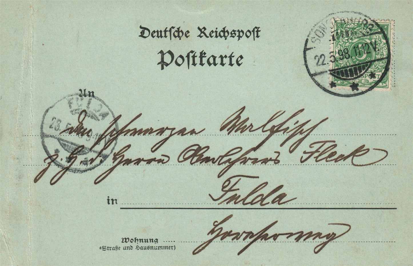 GRUSS AUS SONDERBURG GERMANY 1898 ANTIQUE POSTCARD