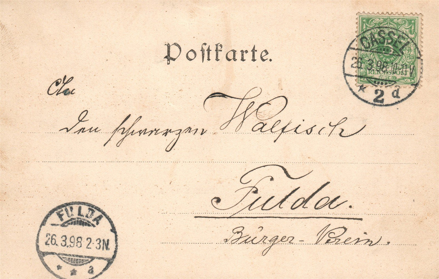 CASSEL GERMANY 1898 ANTIQUE POSTCARD