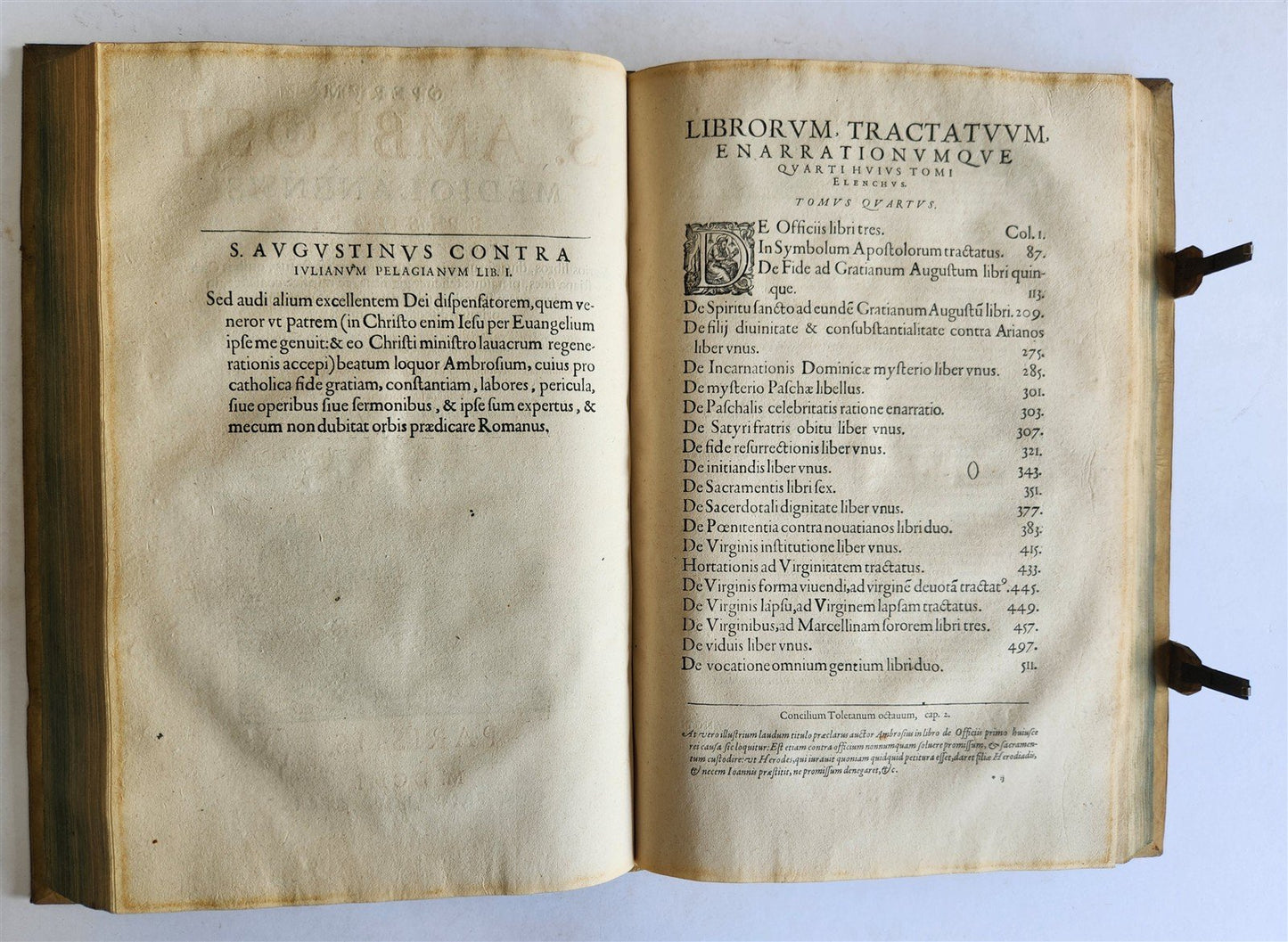 1603 SANCTI AMBROSII antique PIGSKIN BOUND FOLIO w/BISHOP'S COAT of ARMS Vol.3-4