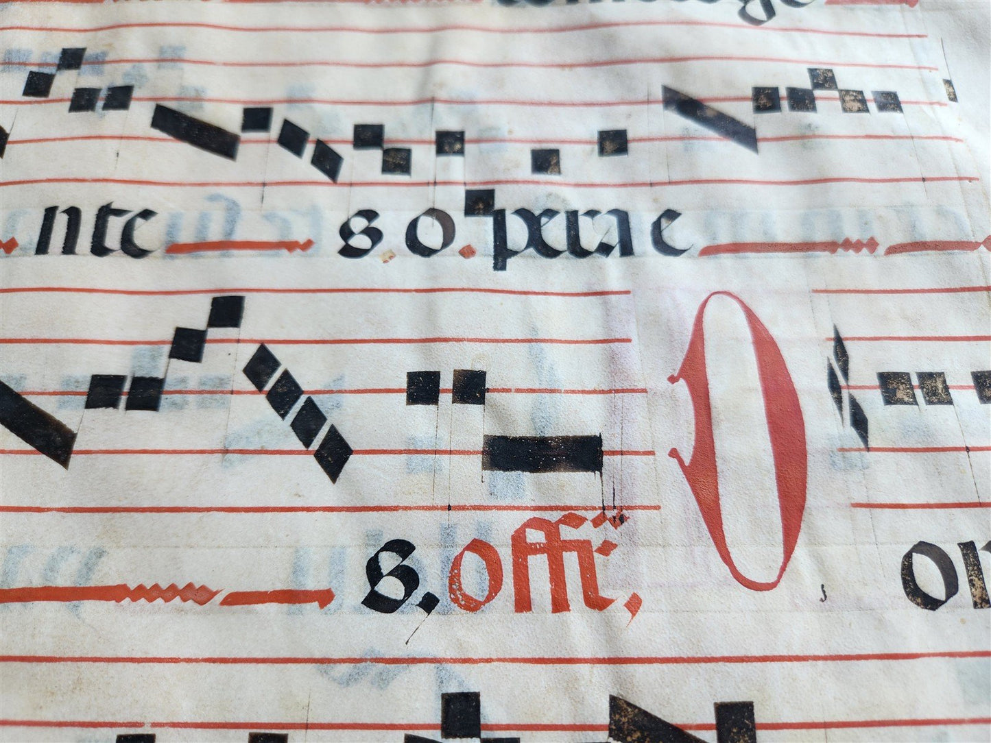 17th cent. ANTIPHONAL MUSIC CHART VELLUM MANUSCRIPT antique LITURGICAL in LATIN