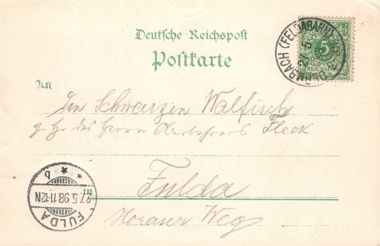 Gruss aus DERMBACH GERMANY 1898 ANTIQUE POSTCARD