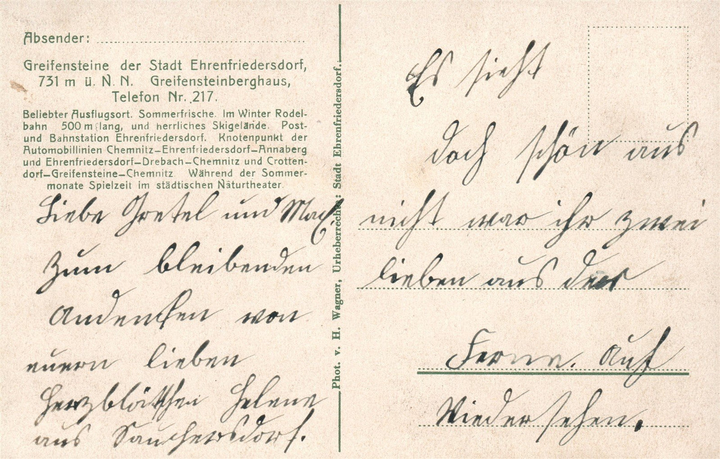 GERMANY GREIFENSTEIN BERGHAUS DER STADT EHRENFRIEDERSDORF ANTIQUE POSTCARD