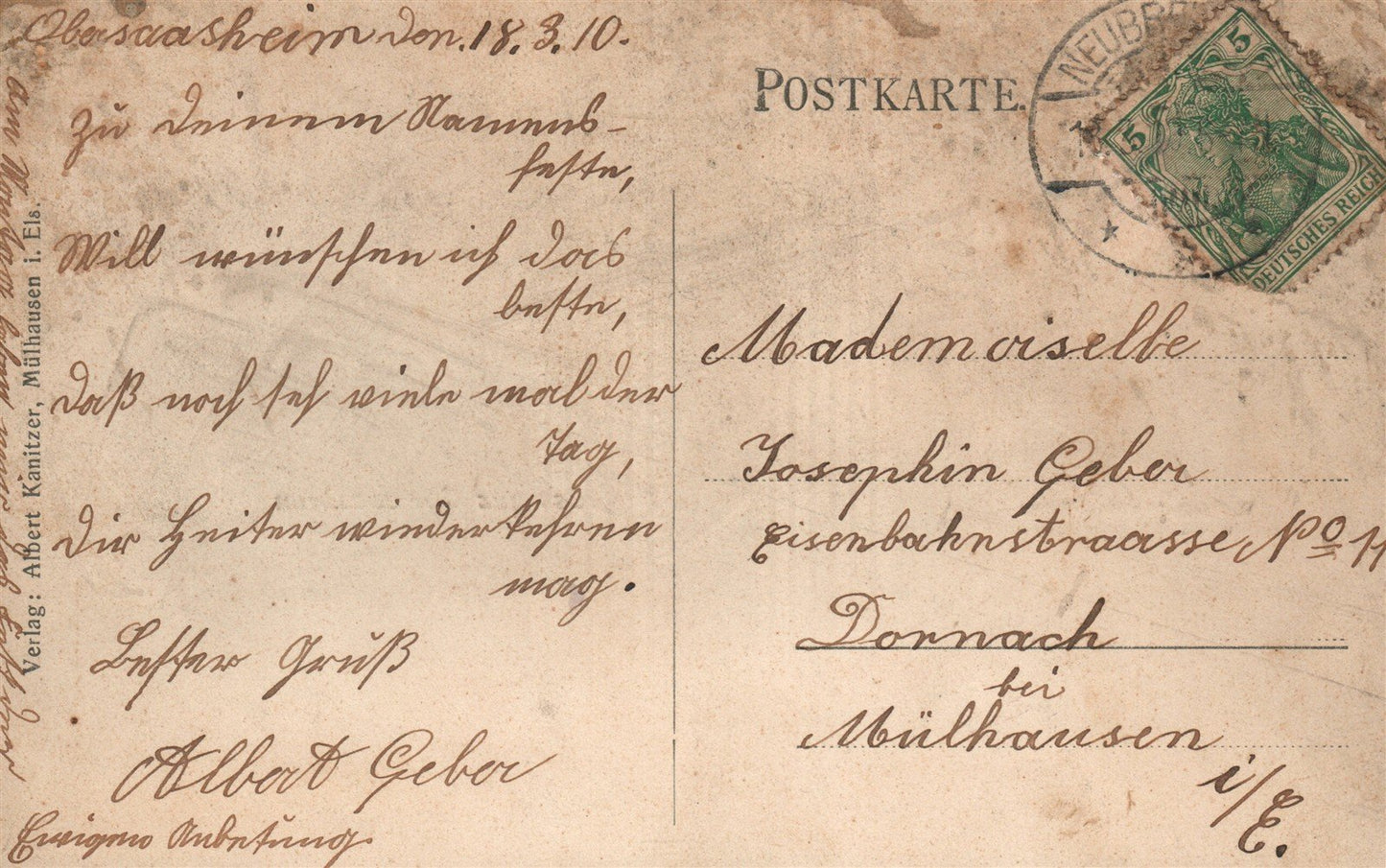 GERMANY OBERSAASHEIM ANTIQUE POSTCARD