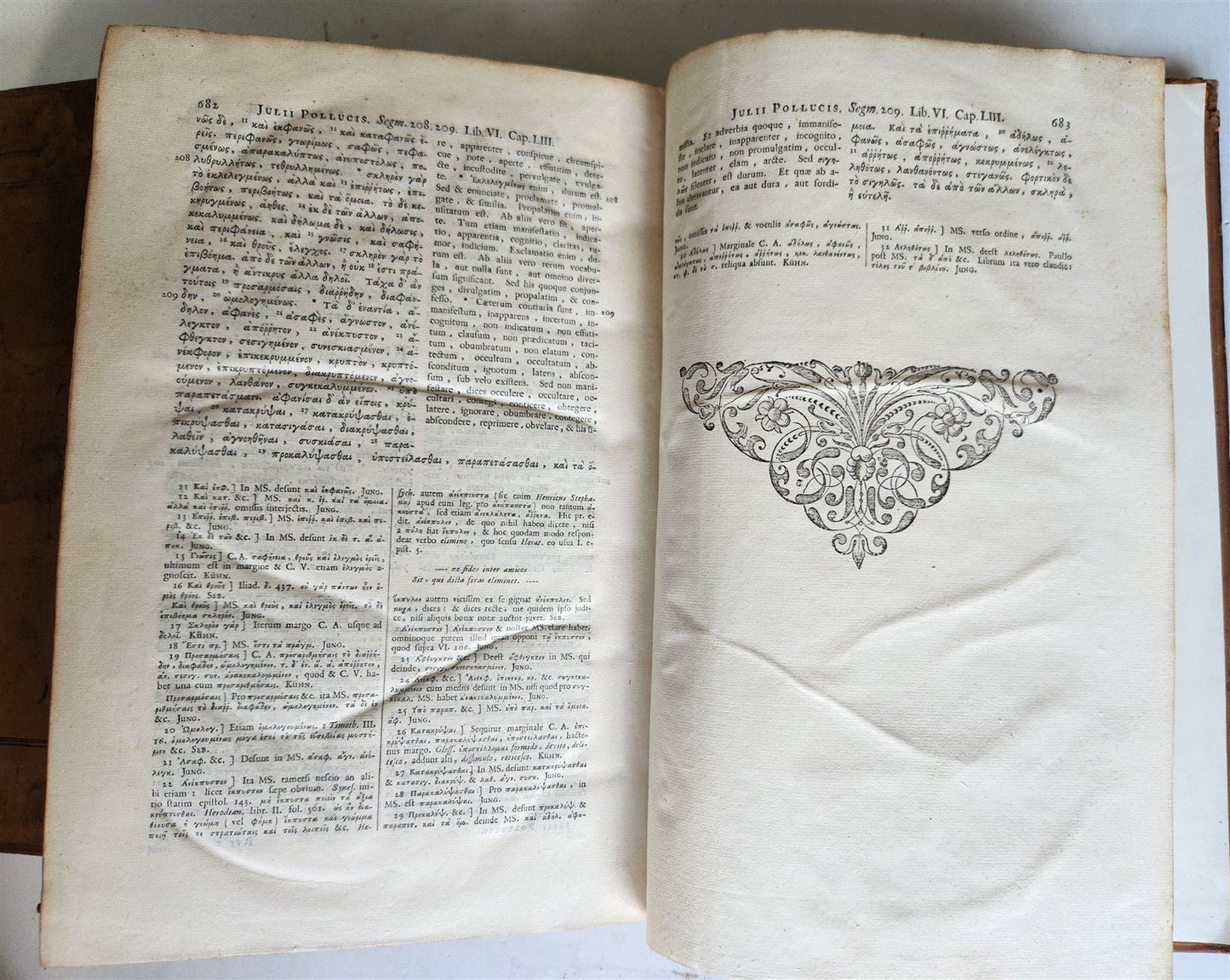 1706 Onomasticum Graece & Latine by Julius Pollux 2 FOLIO VOLUMES antique