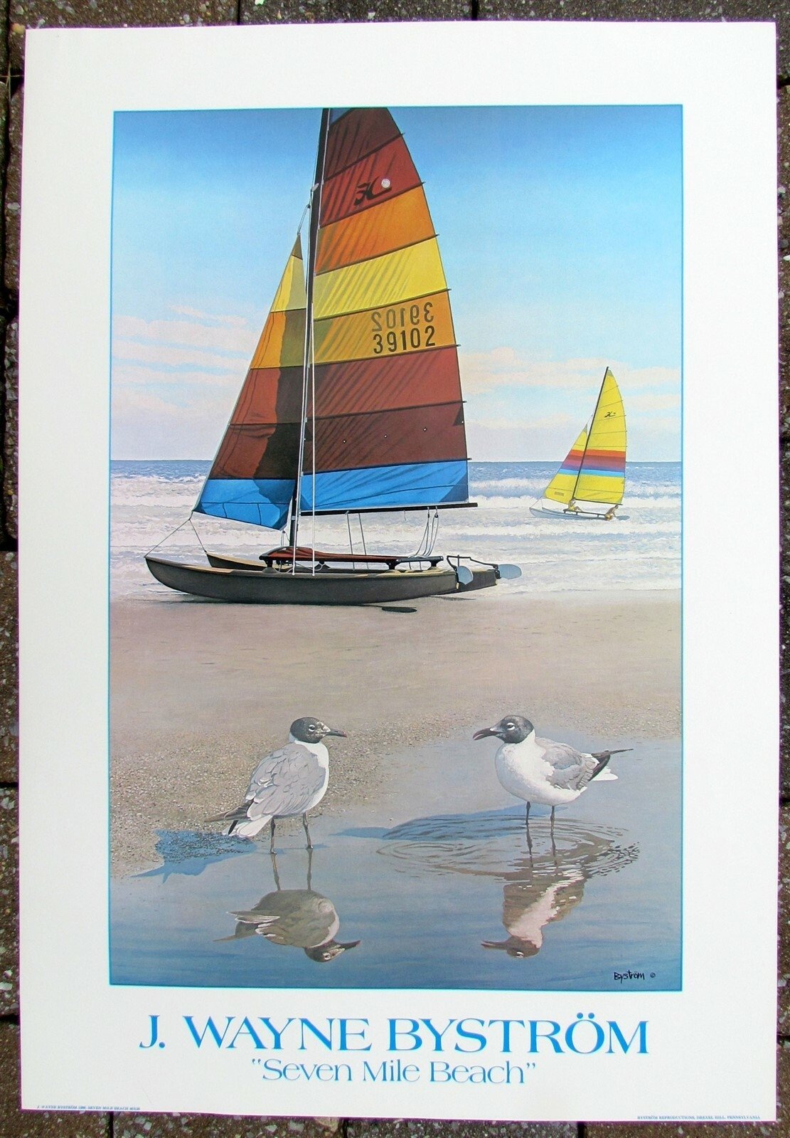 J.WAYNE BYSTROM SEVEN MILE BEACH 1986 VINTAGE TRAVEL POSTER print AVALON NJ