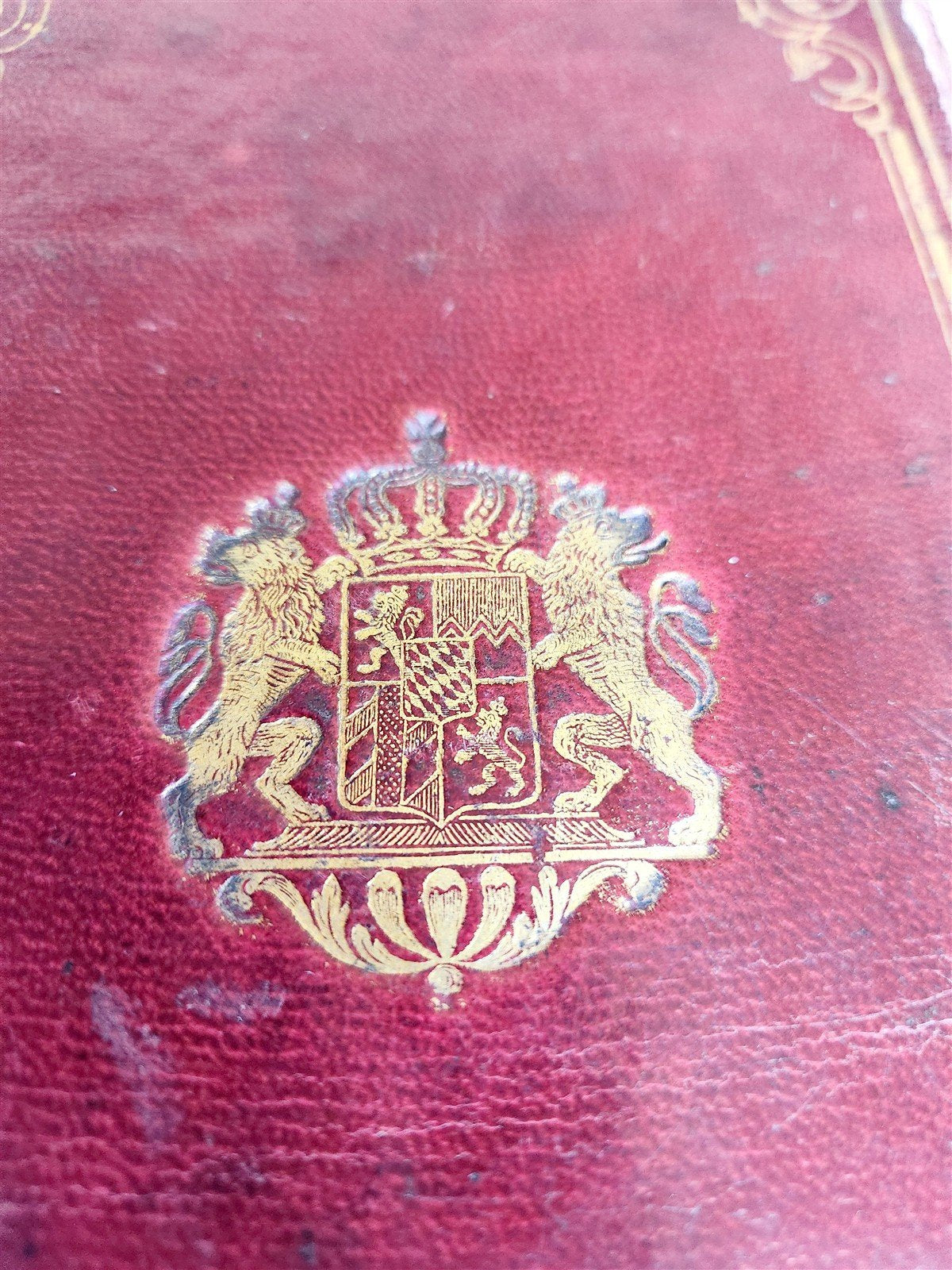 1847 BIBLE in GREEK & LATIN NEW TESTAMENT antique FINE BINDING w/ BAVARIAN CREST