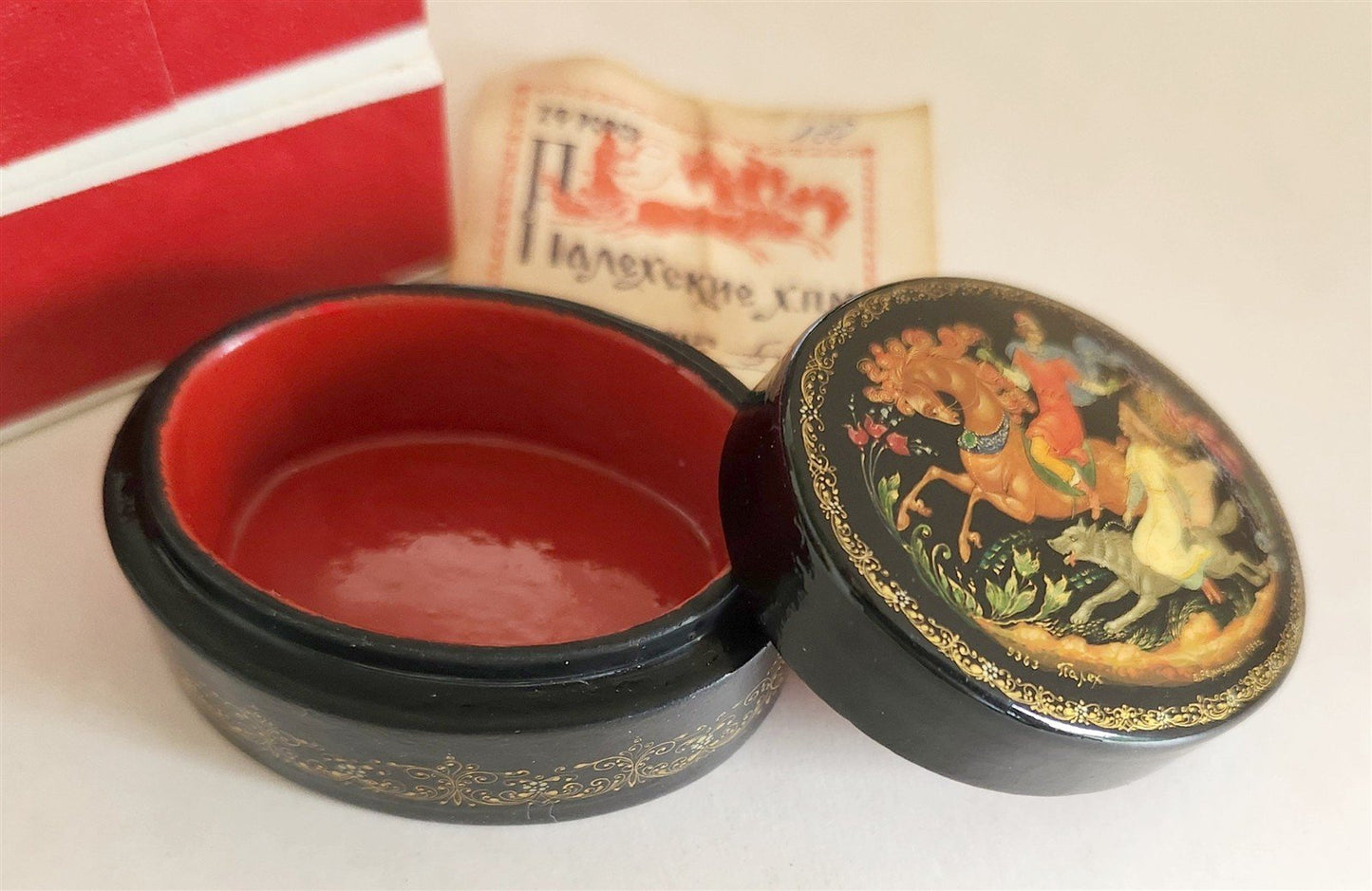 RUSSIAN PALEKH SCHOOL 1984 HANDPAINTED LACQUER BOX IVAN TSAREVICH vintage SIGNED