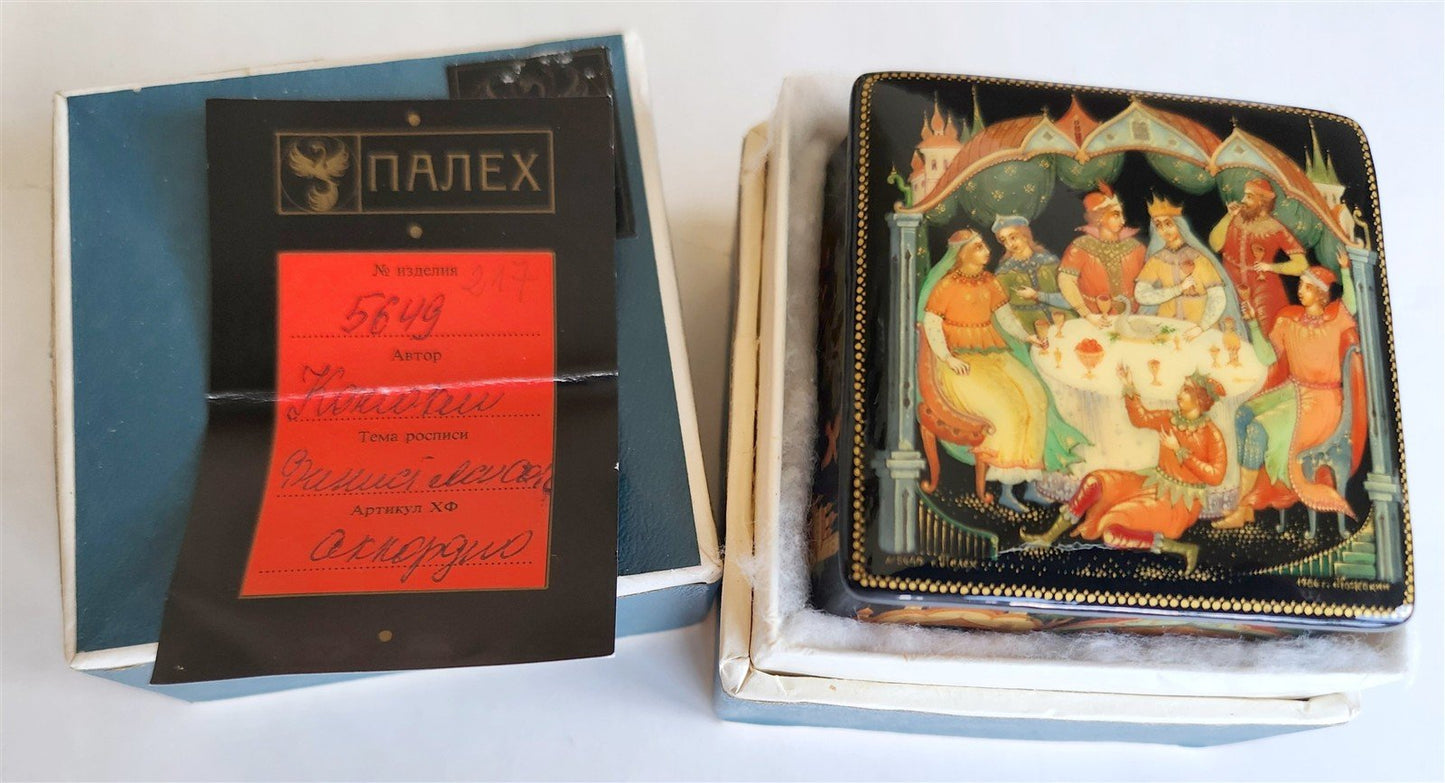 RUSSIAN PALEKH SCHOOL all sides PAINTED LACQUER BOX vintage FINIST BRIGHT FALCON