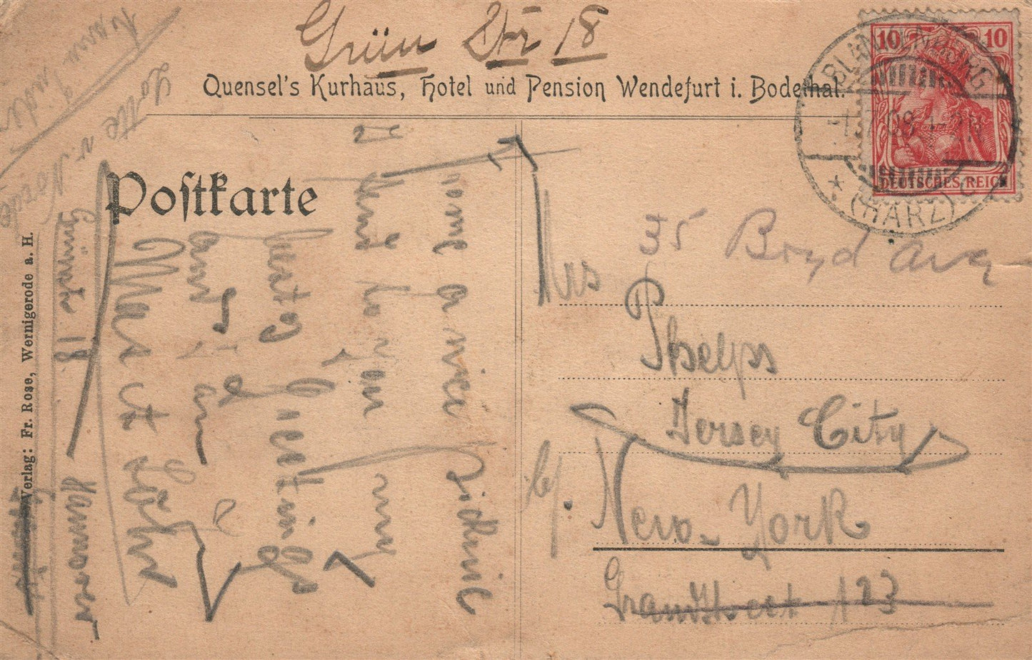 GERMANY WENDEFURT HOTEL ANTIQUE POSTCARD