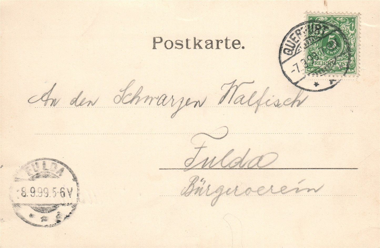 GERMANY QUERFURT 1899 ANTIQUE POSTCARD