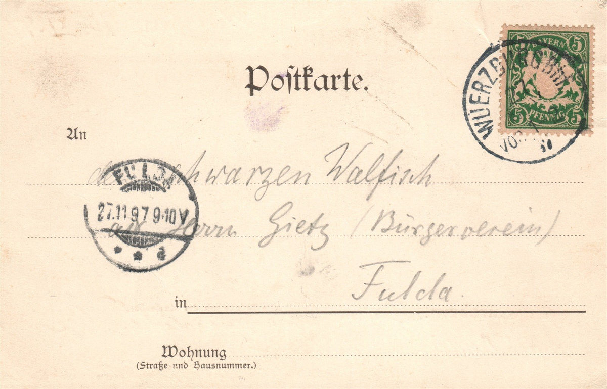 GERMANY GRUSS AUS WURZBURG 1897 ANTIQUE POSTCARD