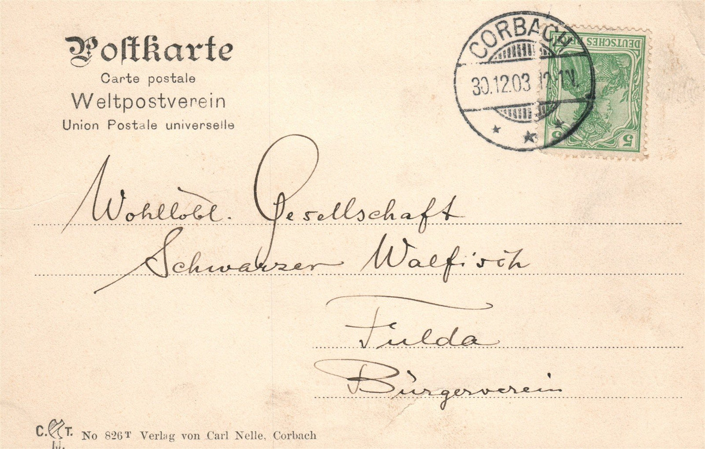 GERMANY CORBACH 1903 ANTIQUE POSTCARD