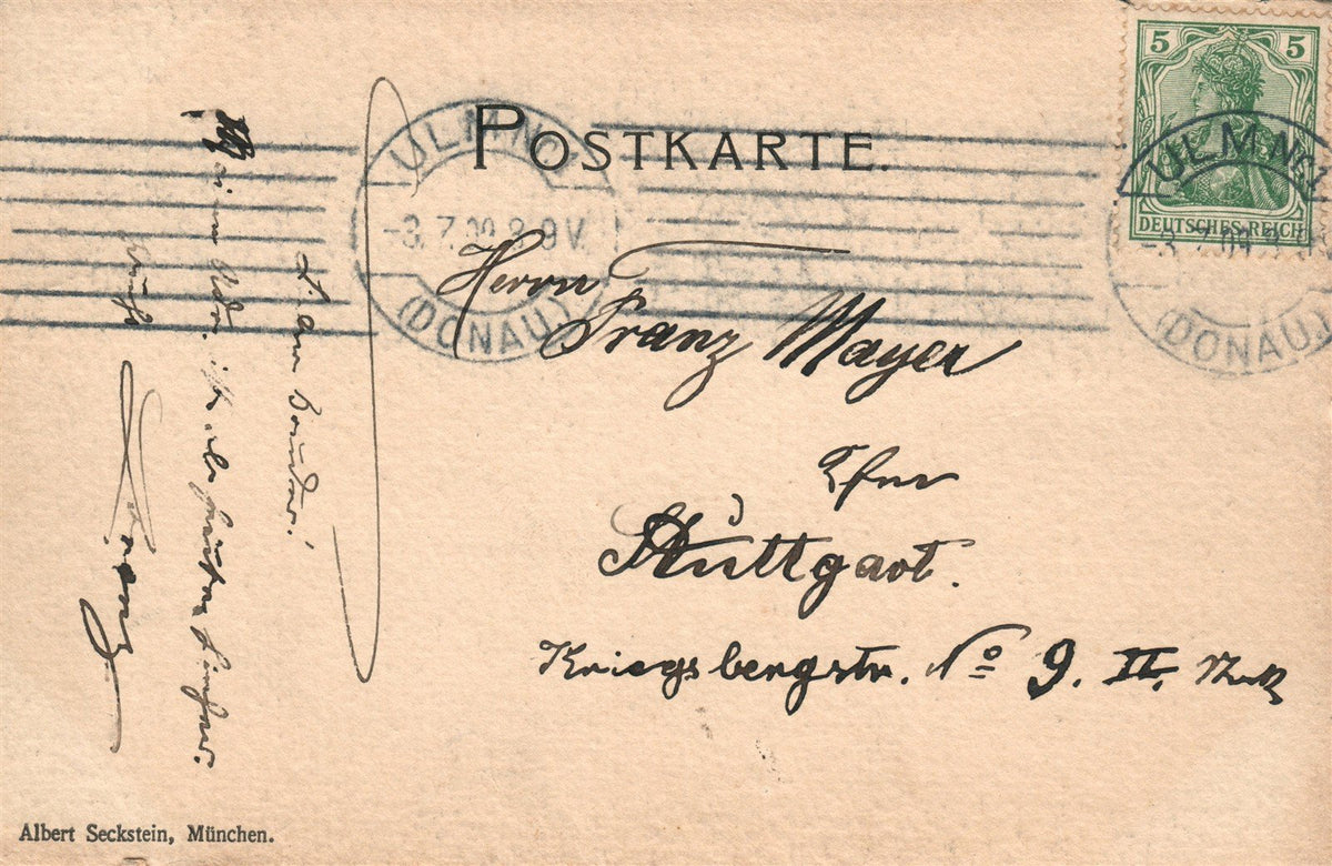 GERMANY 1899 HAND DRAWN WATERCOLOR ANTIQUE POSTCARD