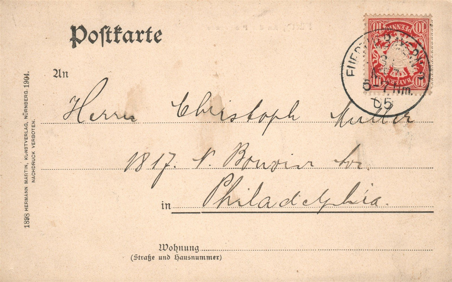 GERMANY FURTH 1905 ANTIQUE POSTCARD