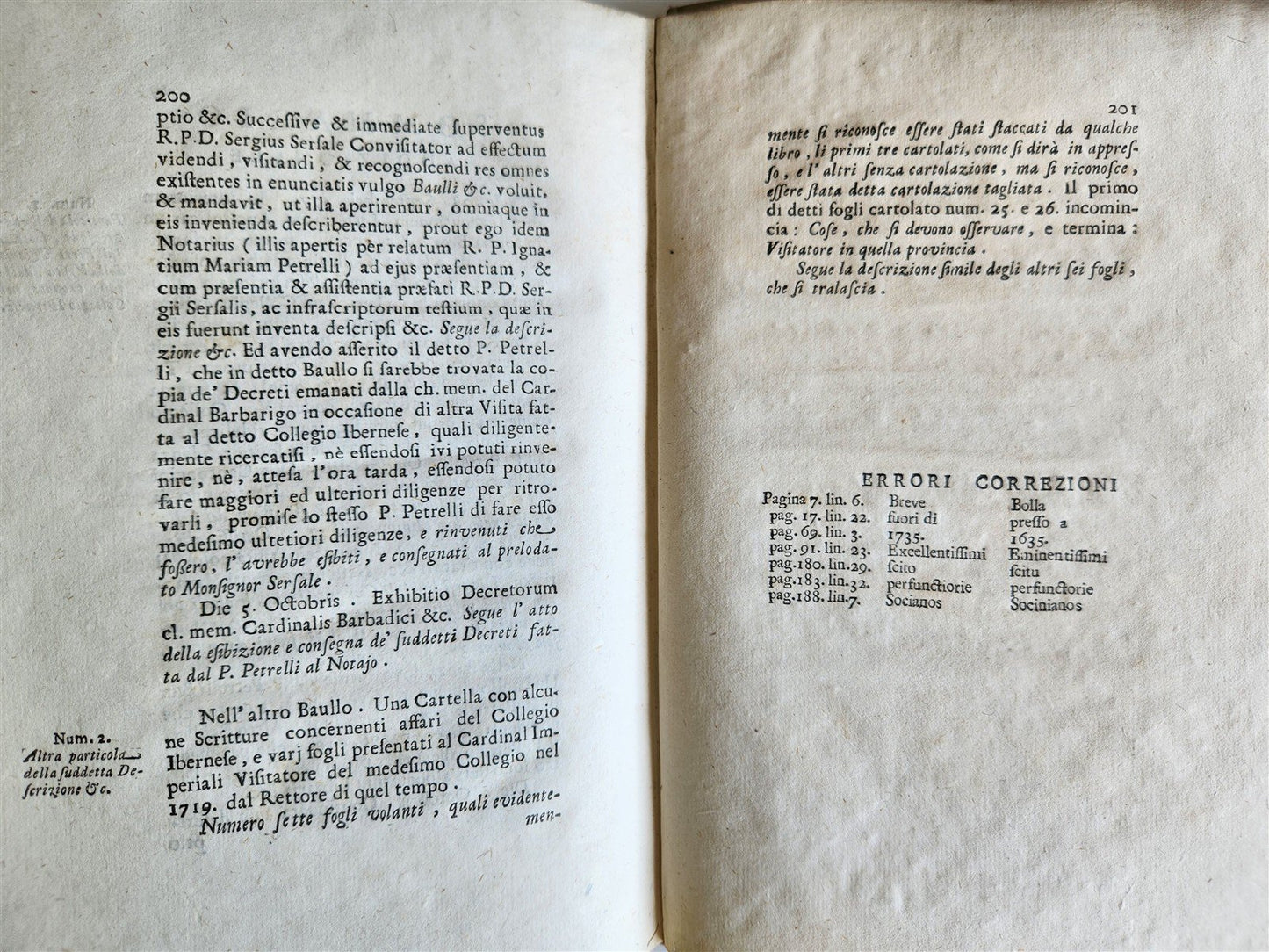1772 REPORT of APOSTOLIC VISITATION to IRISH COLLEGE in ROME antique VELLUM