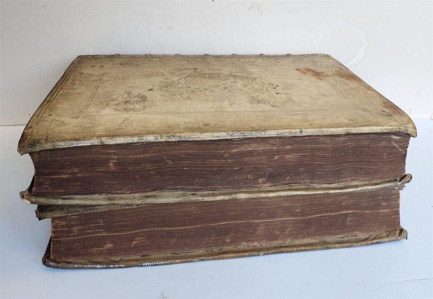 1699 HISTORY of CHURCH 2 VELLUM MASSIVE FOLIOS antique Historie De L'Eglise