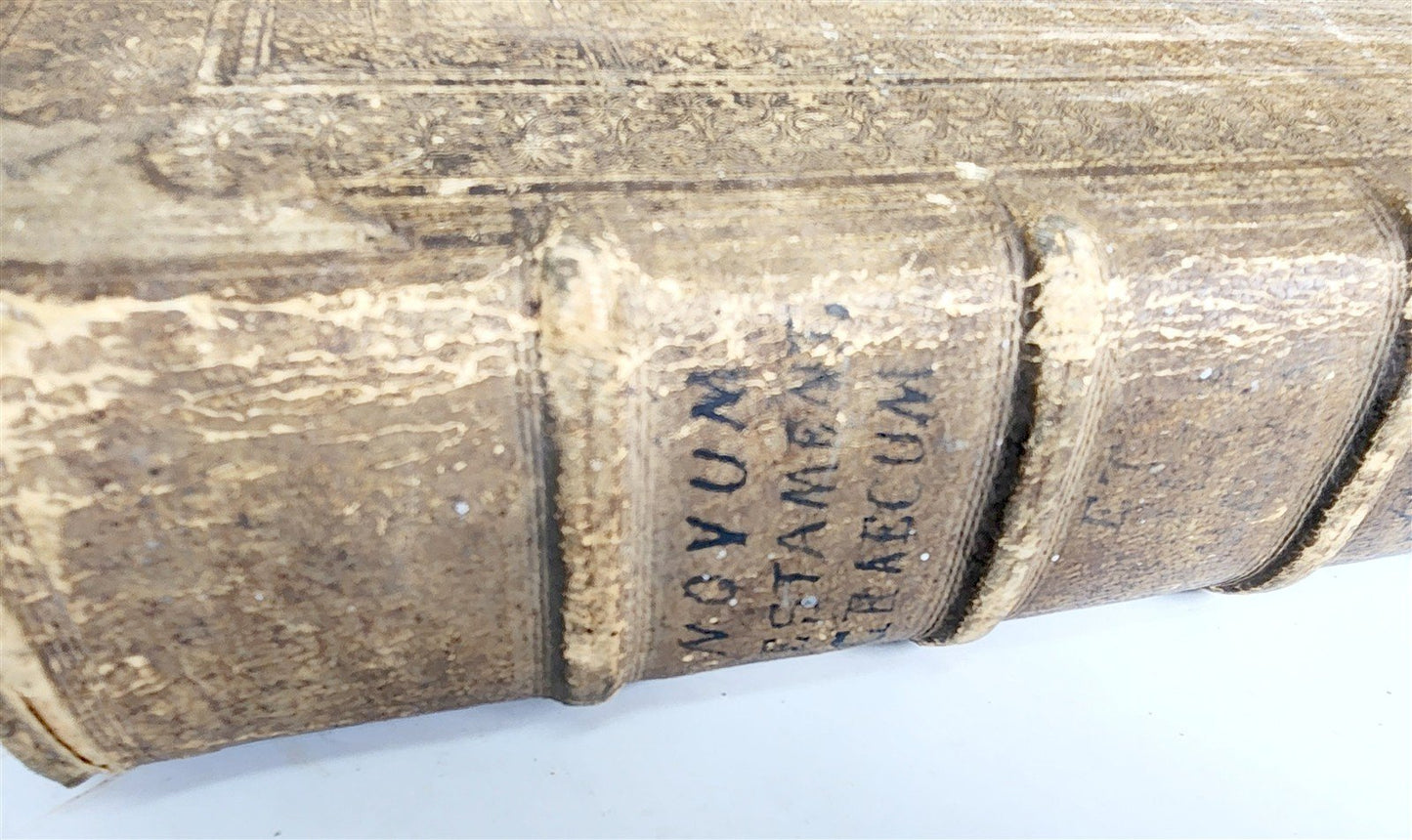 1584 BIBLE in GREEK & HEBREW antique 16th c PIGSKIN BOUND FOLIO by PLANTIN rare