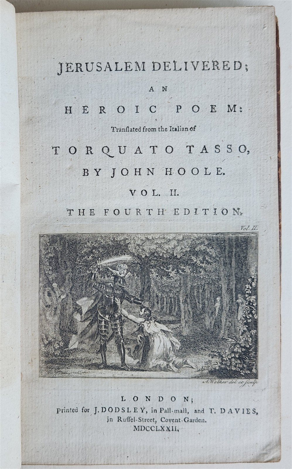 1772 JERUSALEM DELIVERED an HEROIC POEM by TORQUATO TASSO antique 2 VOLUMES