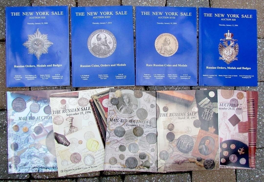 LOT OF 9 AUCTION CATALOGS on RUSSIAN & WORLD COINS & AWARS illustrated
