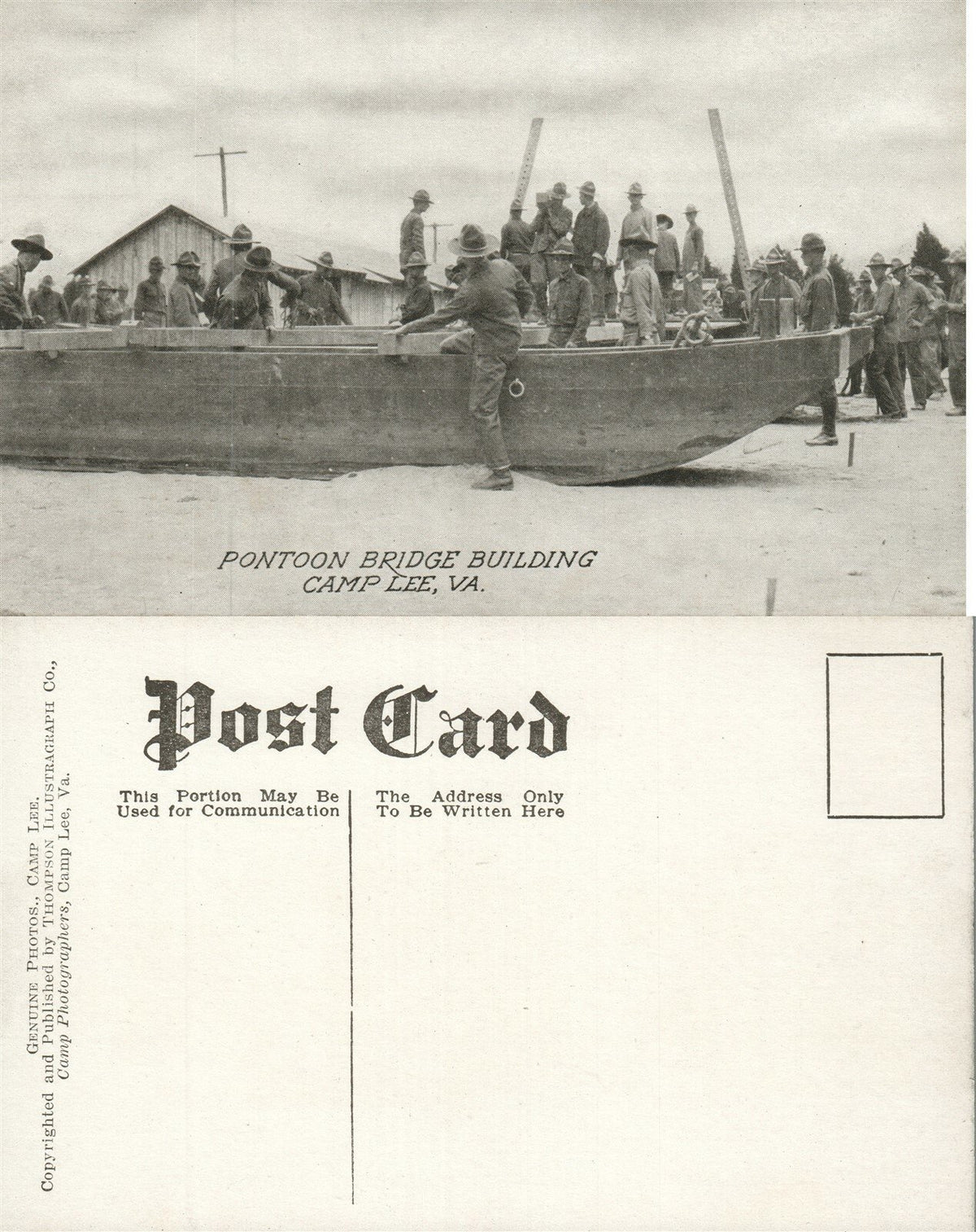CAMP LEE VA PONTOON BRIDGE BUILDING ANTIQUE POSTCARD