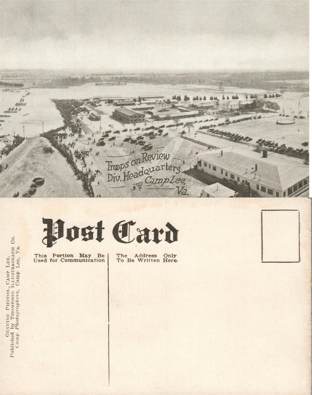CAMP LEE VA TROOPS ON REVIEW ANTIQUE POSTCARD