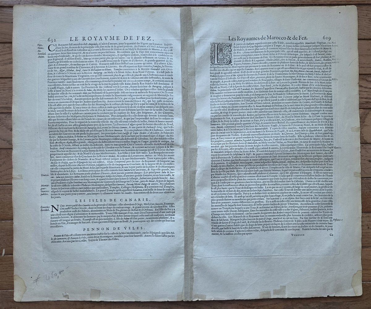 1636 AFRICA KINGDOMS of FEZ & MOROCCO antique MAP by GERARD MERCATOR