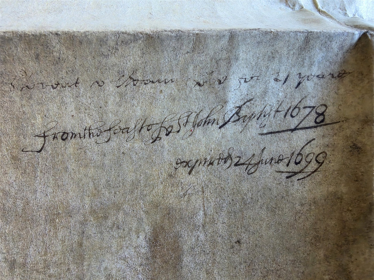 1678-1699 MANUSCRIPT INDENTURE on VELLUM w/ WAX SEAL in ENGLISH antique 15.5x22"